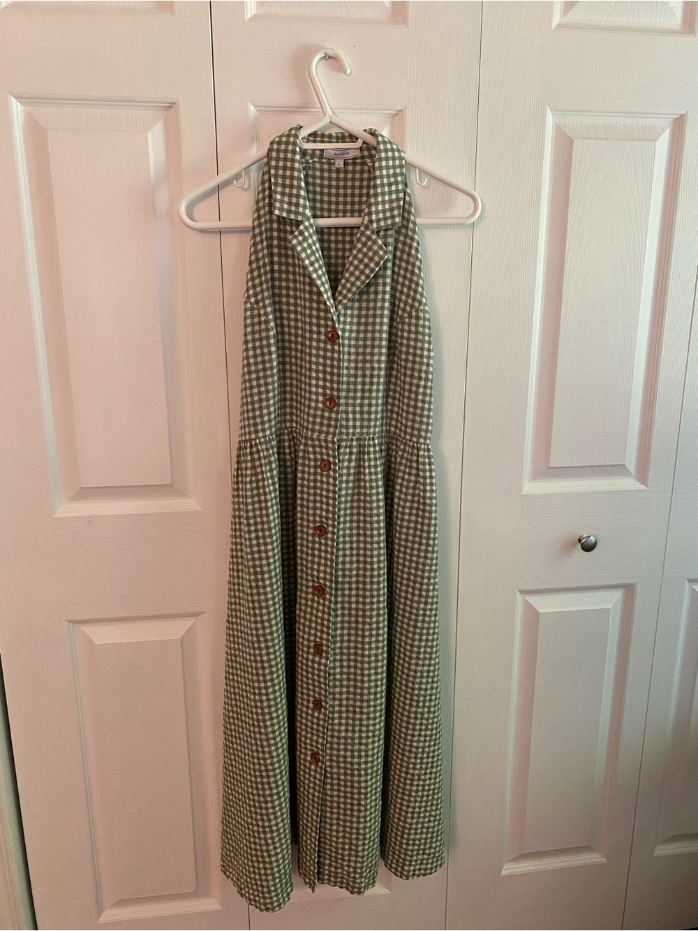 RIHOAS Mint Green Gingham Button-Front Midi Dress - Picture 2 of 4